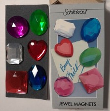 Vintage Set of 6 Jeweled Refrigerator Magnets NEW six colors  shapes Jewels
