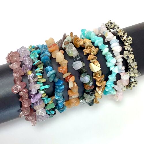 Gemstone Chips Bracelet 7.5" Elastic Stretch Beaded gift Handmade Beautiful  - Picture 1 of 209