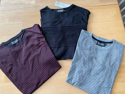 Lot of 3 KDNK Men's Size S Striped Solid  Pocket TShirts w/ Side Zippers - NEW