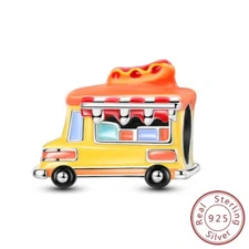 MULA 925 Sterling Silver Charm Orange Enamel Hot Dog Balloon For Women Bracelet