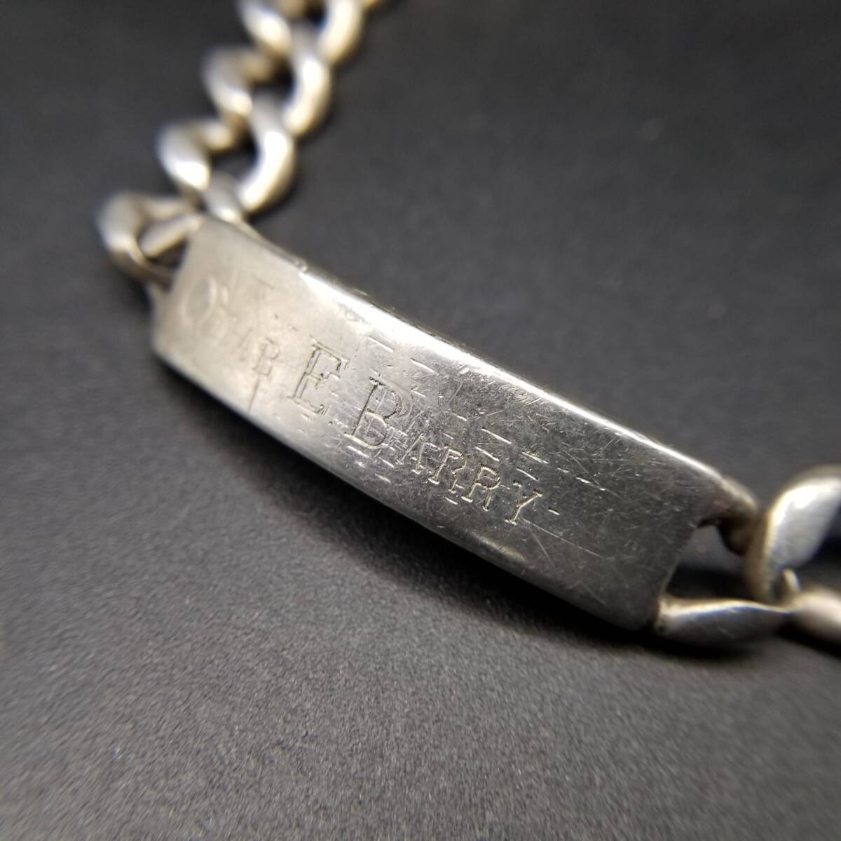 WWII period ID tag name plate chain link 925 silver vintage 