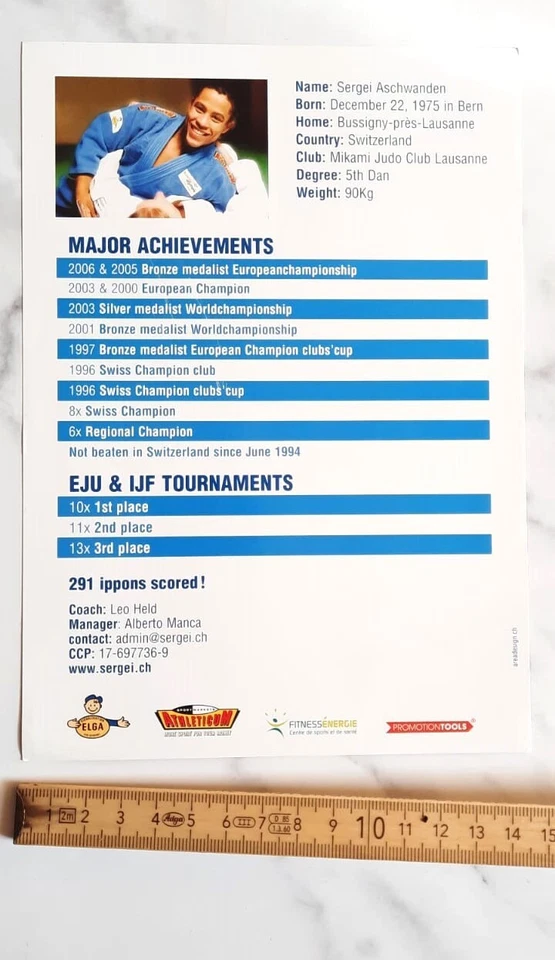 Original handsigniertes Autogramm – Sergei Aschwanden, Schweizer Judoka, Politik - Bild 2 von 2