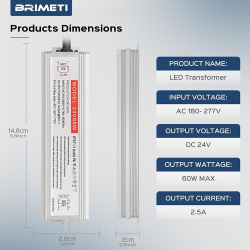 24V Transformer for LED Lights, BRIMETI 240V to 24V Transformer LED Driver 24V 6 - Picture 3 of 6