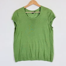 Saks Fifth Avenue Green Short Sleeve Fine Knit Linen Silk Sweater Women's Large