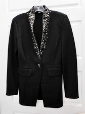 St John Black Knit Studded Jeweled Jacket sz 2
