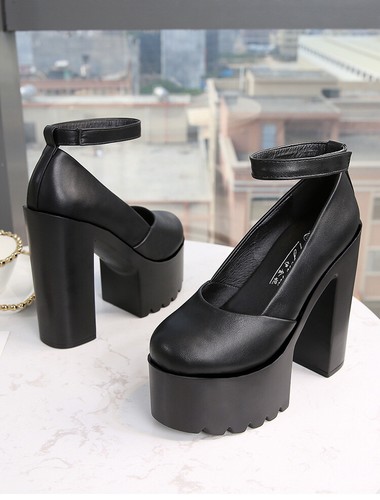 Damen Blockabsatz Plateau Knöchelriemen Riemen Schnalle Sandalen Pumps High Heel - Bild 10 von 16