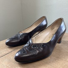 VTG Salvatore Ferragamo Boutique Pumps Women's 8.5 AA Brown Snake Skin Cut Out