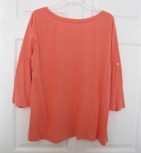 LANDS END Knit Shirt Size XL 18 20 Misses Top Coral Scoop Cotton Casual - Picture 6 of 6