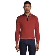 Lands' End Men  s Fine Gauge Supima Cotton Quarter Zip Sweater Red/Navy XXL