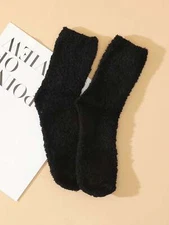 Plain Fuzzy Fluffy Black Socks for Women Cute Socks Novelty Socks Fun Socks