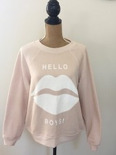 WILDFOX PINK HELLO BOYS SWEATSHIRT, SIZE SMALL, NWTS