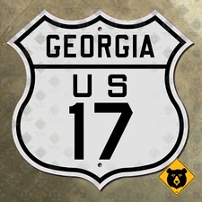 Georgia US route 17 Ocean Highway road sign 1926 marker Savannah Brunswick 12x12