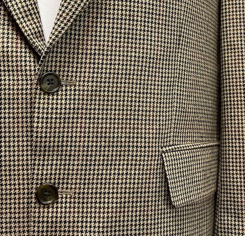 Chaps Ralph Lauren Men 44R Tan Houndstooth Silk/Wool Plaid Vintage Blazer Jacket - Picture 5 of 9