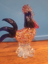 Vintage Colorful Murano Hand Blown Art Glass Rooster Figurine Modern Farmhouse