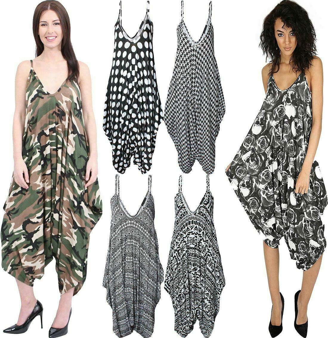 WearAll Womens Lagenlook Strappy Baggy Harem Jumpsuit Dress Top Playsuit  Cami  Army  One Size  Amazoncouk Fashion