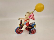 Easter Bunny on Tin Litho Wind Up Cycle, Vintage Easter Toy, Japan Works