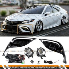 FOR 21-24 CAMRY SE XSE V2 FRONT BUMPER SEQUENTIAL DRL LED BEZEL + FOG LIGHT KIT