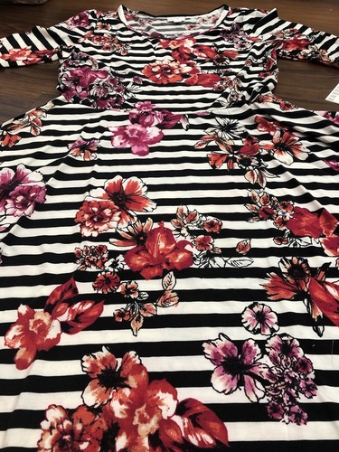 Vestido Lularoe Mujer Nicole Blanco Negro a Rayas Floral Nuevo XL 18/20 Unicornio - Imagen 4 de 12