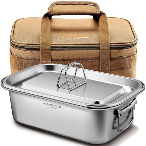Large Stainless Steel Camping Pot & Carrying Bag Set 4.5L/3.8Gal | Square Met...