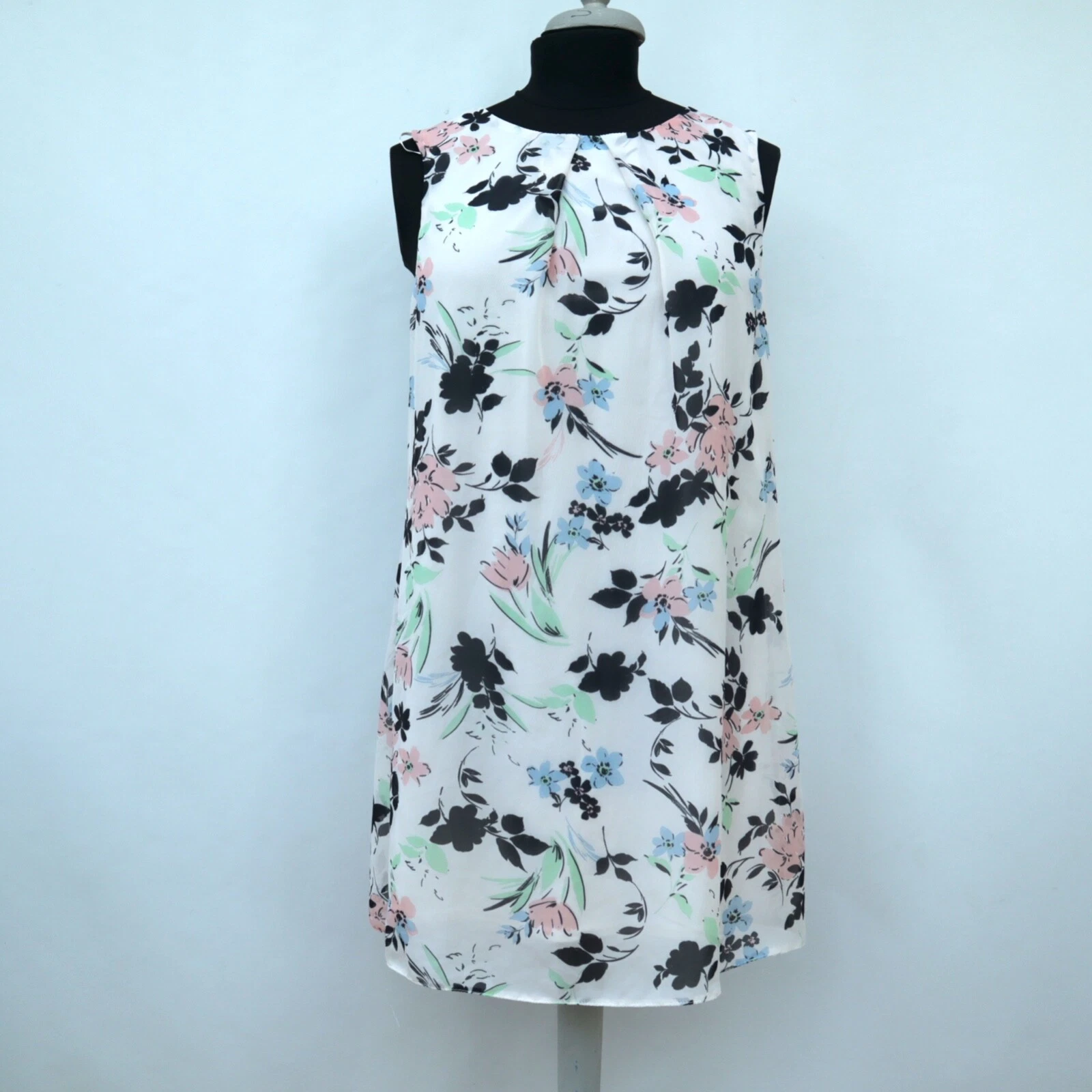 OFF WHITE Abito estivo tubino panna bianco sporco floreale float UK 16 completamente foderato nuovo senza etichette