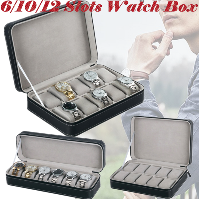 6/10/12 Slots Watch Box Jewelry Storage Box Portable Travel Zipper Watch Case