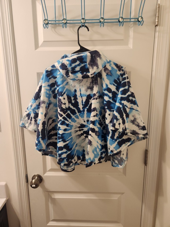 Girls Justice Blue Short Sleeve Tie Dye Hooded Rain Poncho One Size NEW