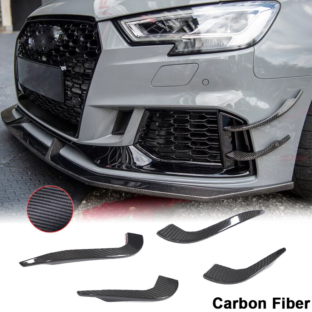 For Audi RS3 Sedan 2017-2019 Carbon Fiber Front Bumper Splitter Canard Fins Trim