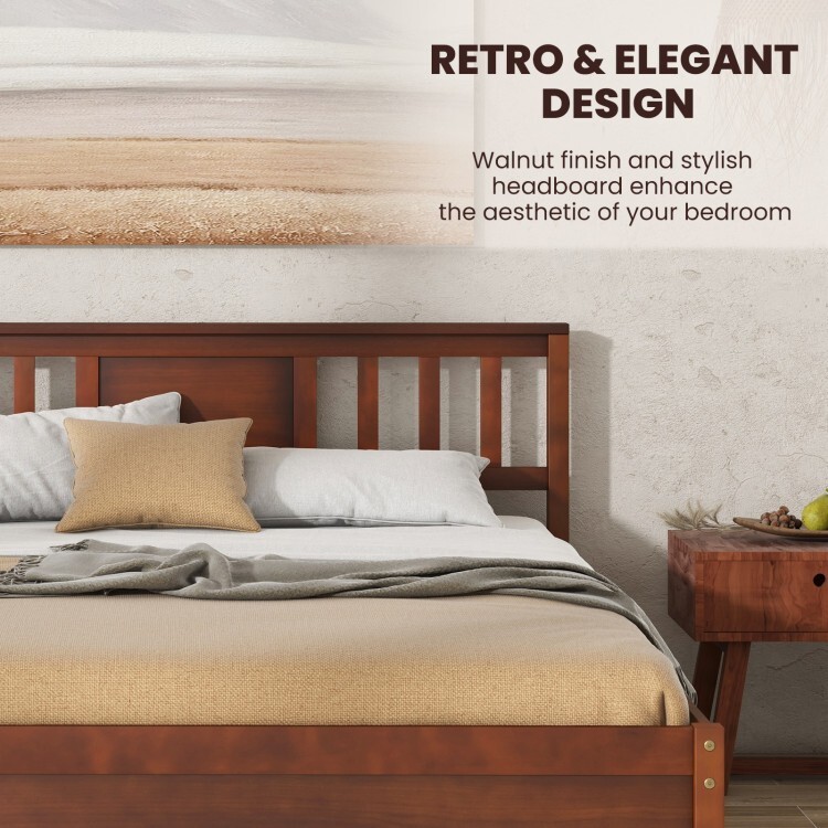 Full Size Modern Platform Bed Frame Wooden With Headboard and Wood Slat Support