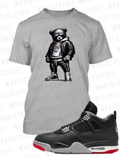Sport Tee Shirt to Match J4 Bred Silver  Black Shoe Bear Big Tall Shaka Pro Club