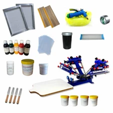 4 Color 1 Station Screen Printing Kit Ink Squeegee Micro Registration Pritner