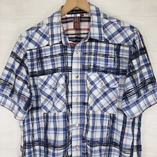 Rock Revival Youth Size Large Plaid Button Up Shirt Embroidered Short Sleeve 