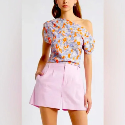 NWT OPEN EDIT Asymmetrical Floral Top Size XS