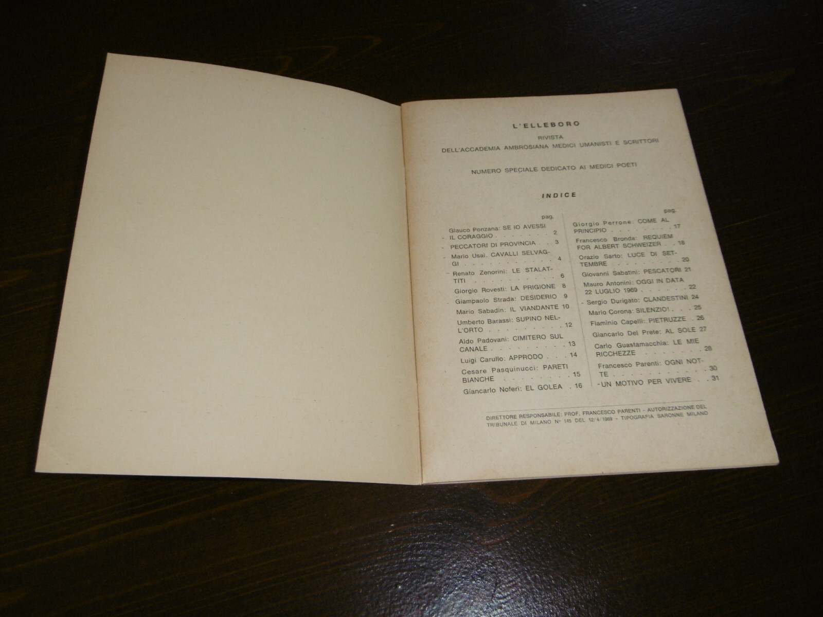 L'ELLEBORO RIVISTA DELL'ACCADEMIA AMBROSIANA DEDICATO AI MEDICI POETI OTT.1971