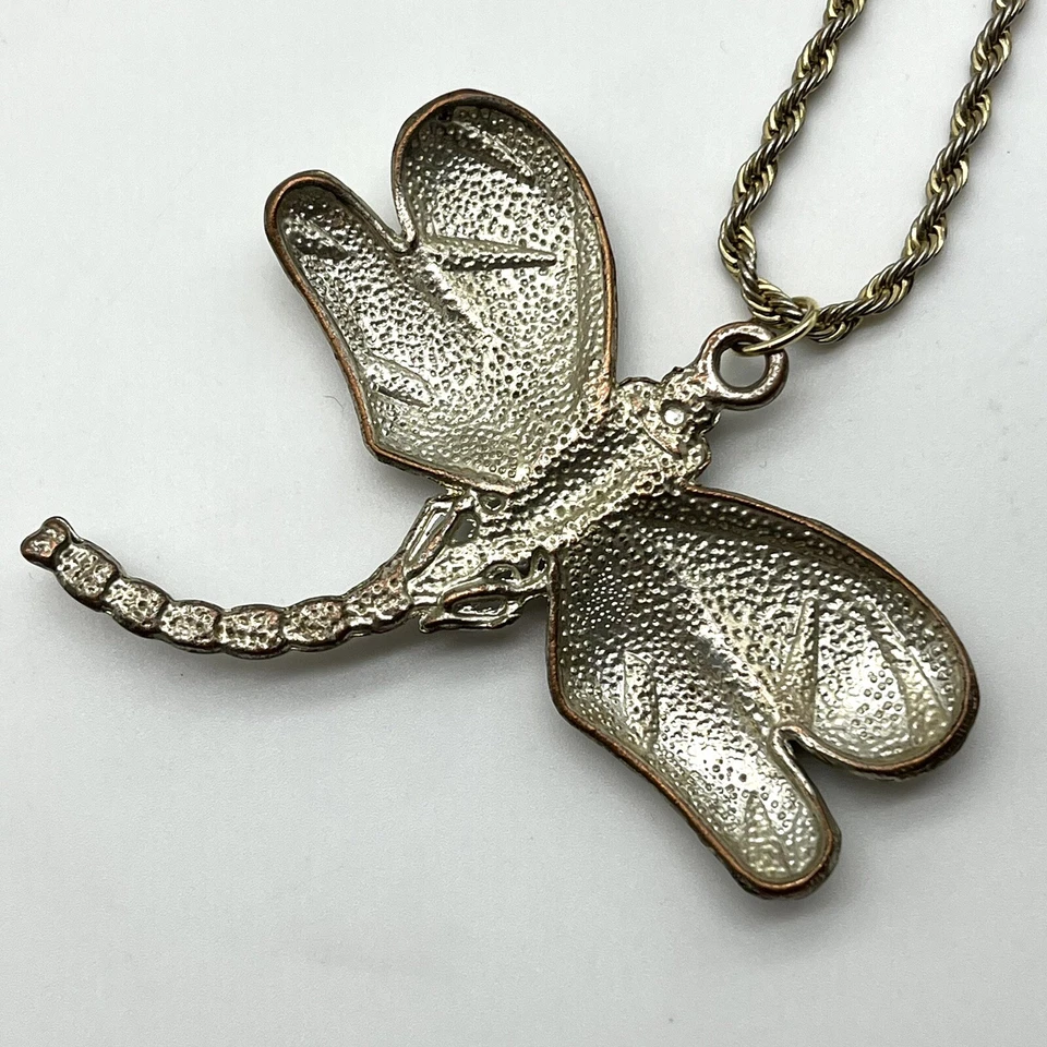 Collar Colgante Libélula Estrás Esmaltado con Cadena Chapada en Oro 14k 20" LEER Foto 4 de 4