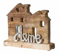 Aufsteller Haus H22Cm Home Mango Metall Schriftzug Holz Deko Mangoholz Tischdeko