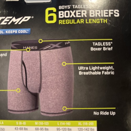 Hanes Boxer Briefs Boys Small 6-8 X Tenp Tagless Lightweight Mesh 6 Pack Wicking - Picture 9 of 10