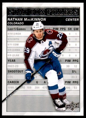 Nathan MacKinnon 2023-24 Upper Deck Series 1 Stat Box Fillers RC #SB-3 Colorado