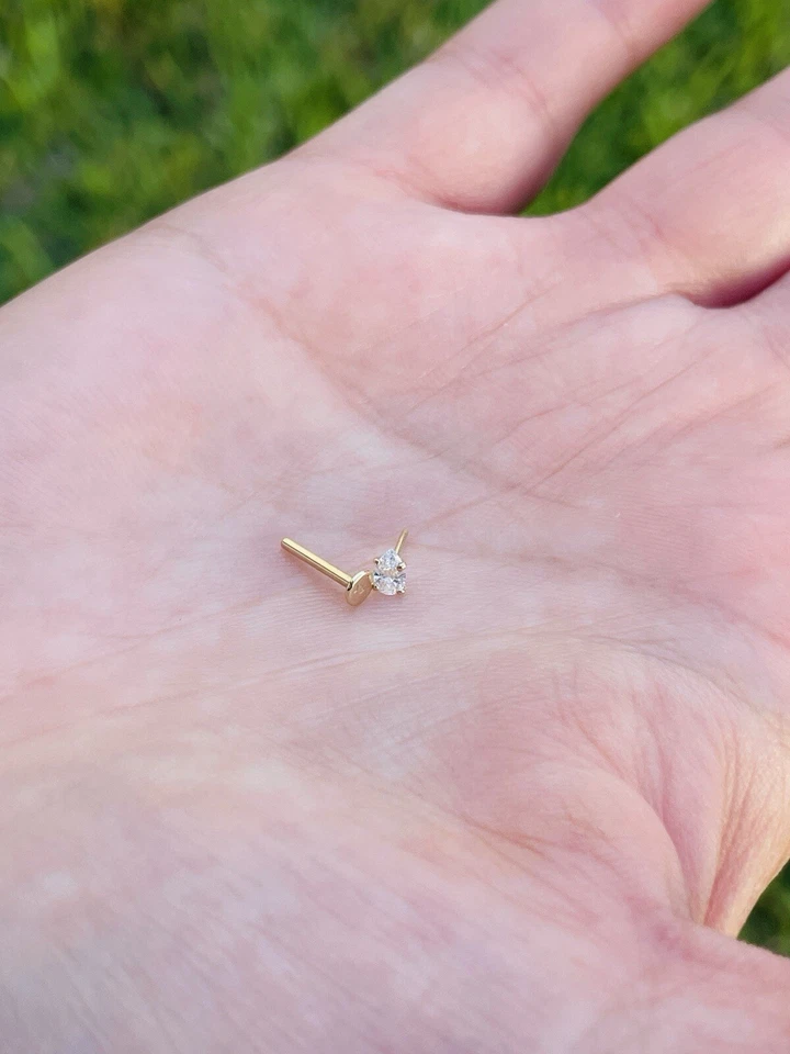 Pear Shape Natural Diamond Push-In 14K Gold 18G Labret Ear Tragus Stud - Image 4 of 4