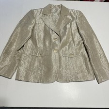 Vintage Womens size M Cream Metallic Two Button Blazer career wear office