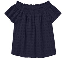 NEW Nwt RALPH LAUREN Girls POLO Navy Eyelet Flutter Sleeve Top Shirt Size 12 55