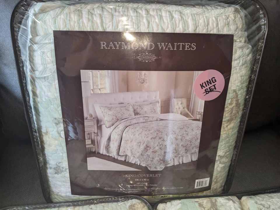 Raymond Waites King Quilted Coverlet, 2 King Shams & 2 Standard Shams Floral - Image 2 of 4