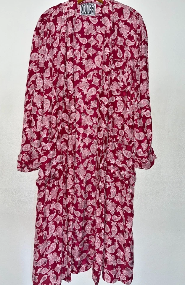 Joe Boxer Couture Vintage Silk Robe One Size Red Paisley Pockets Mobwife Boho - Imagem 3 de 4