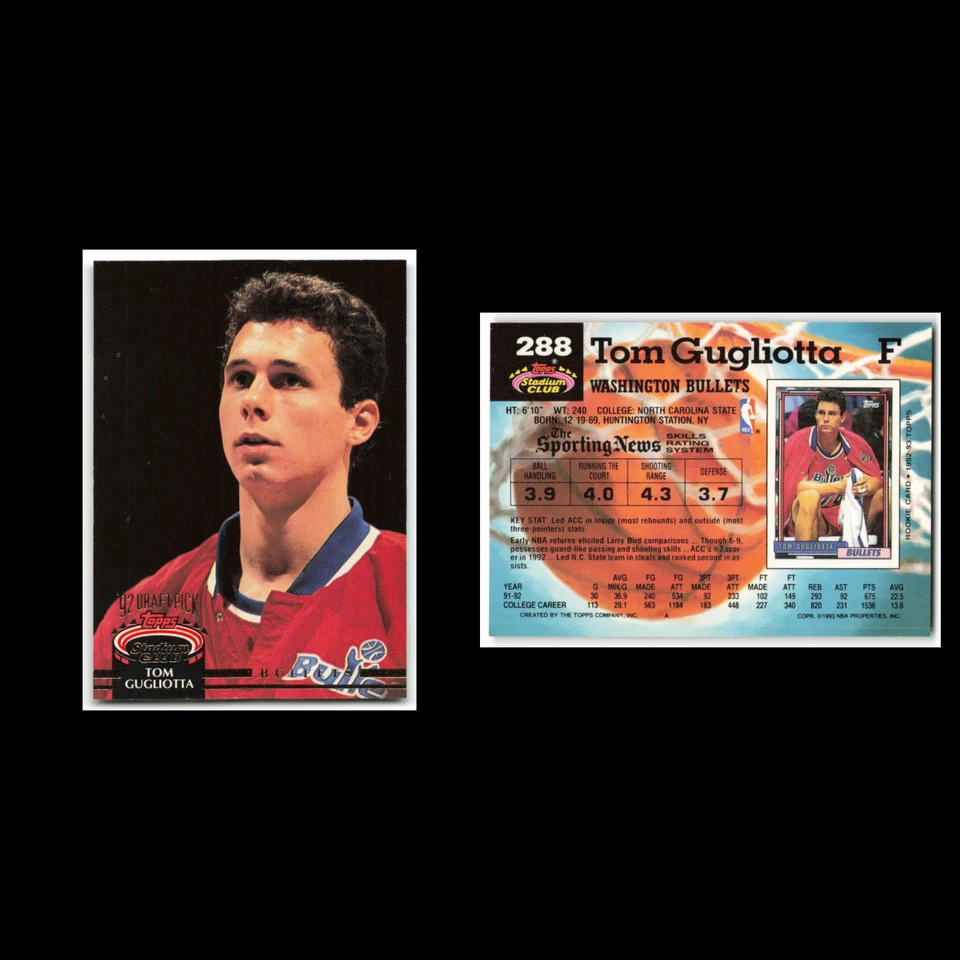 Tom Gugliotta Rookie #288 1992 Topps Stadium Club Washington Bullets Basketball - Image 3 of 3