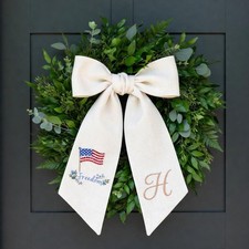 4th of July Wreath Sash, Patriotic Door Bow Decor, Custom Initial Monogram Bow