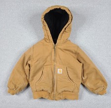 Carhartt Jacket Youth XXS 4-5 Brown Hooded Quilted Lined Canvas Workwear Coat