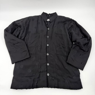 Vintage 70s Double Horse Chinese 100% Silk Quilted Jacker in Black Size Large