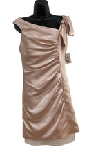 NEW! WHITE By Vera Wang Size 6 Pink Hammered Satin Side-Draped Dress w/ Bow $158