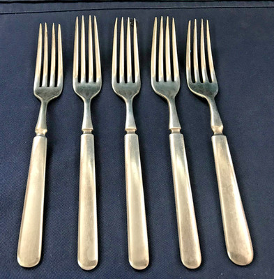 LOT FIVE 1847 ROGERS MERIDIAN SILVERPLATE DINNER FORKS, 7.5''