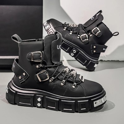 Men's Hip Hop Punk Rock Rivet Shoes Outdoor Motorcycle Gothic Black Street Boots