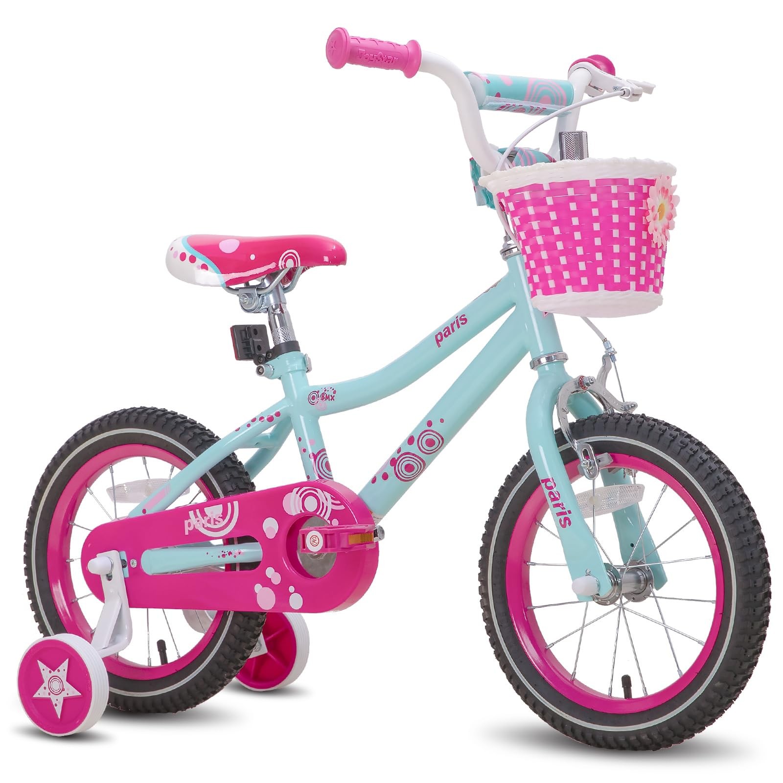 JOYSTAR 16" Girls Bike w/ Training Wheels & Hand Brake, Ages 4-7, Blue Kids Bicy